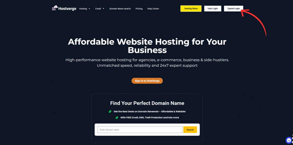 home page of hostverge