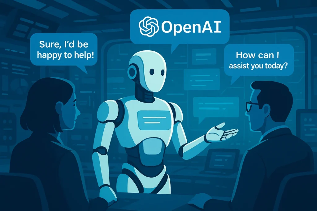 Figure 02 robot interacting with humans using OpenAI-powered AI, set in a futuristic control room.