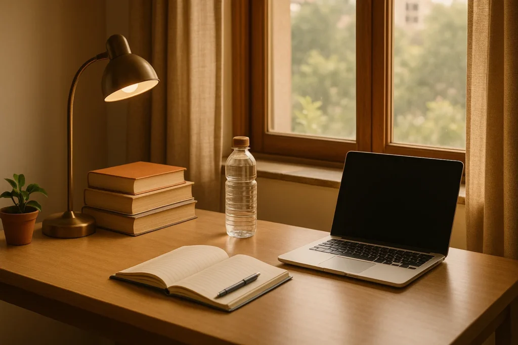 Minimal and focused study setup with proper lighting and no distractions