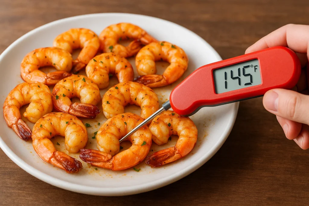 Fully cooked shrimp at safe temperature for pregnant women